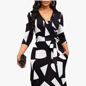 Runwind Midi Abstract Wrap Dress (NWOT)